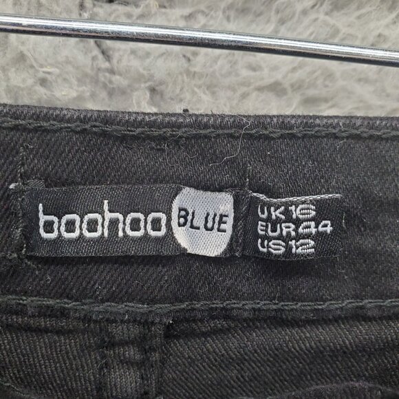Boohoo Shorts Womens 12 Black High Rise Stretch Cycling Denim Style *NWT* - Picture 2 of 13